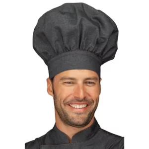 Gorro de chef Isacco 075041, color Black jeans, vista con modelo