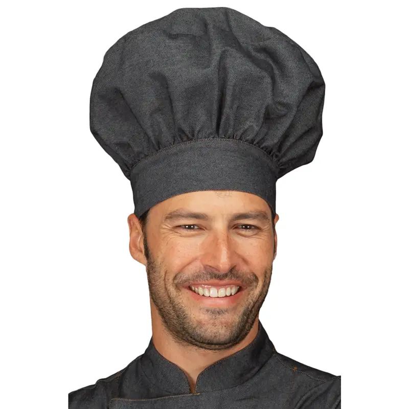 Gorro de chef Isacco 075041 1 Gorro de chef Isacco 075041, color Black jeans, vista con modelo
