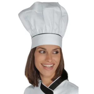 Gorro de chef Isacco 075101, color Blanco/Negro, vista alternativa con modelo