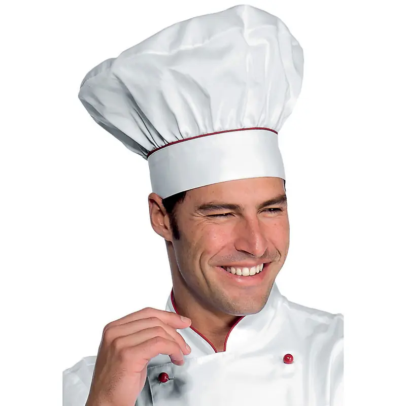 Gorro de chef Isacco 075107 1 Gorro de chef Isacco 075107, color Blanco/Rojo, vista con modelo