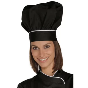 Gorro de chef Isacco 075220, color Negro/Blanco, vista alternativa con modelo