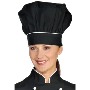 Gorro de chef Isacco 075220, color Negro/Blanco, vista alternativa con modelo