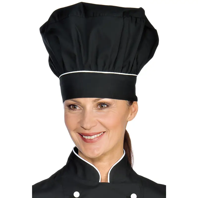 Gorro de chef Isacco 075220 6 Gorro de chef Isacco 075220, color Negro/Blanco, vista alternativa con modelo