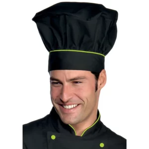 Gorro de chef Isacco 075226, color Negro/Mela, vista con modelo
