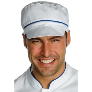 Gorra Charly Isacco 077006, color Blanco/Blu cina, vista con modelo
