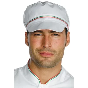 Gorra Charly Isacco 077010, color Blanco/Tricolor, vista con modelo
