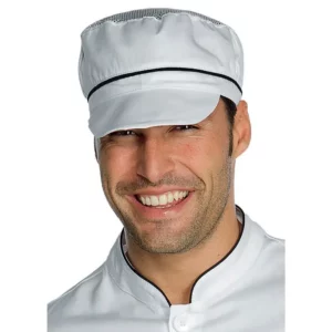 Gorra Charly Isacco 077011, color Blanco/Negro, vista con modelo