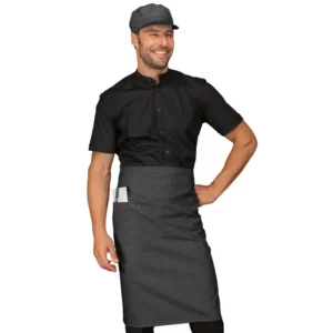 Delantal de cintura Isacco Dakar 085141, color Black jeans, vista frontal con modelo