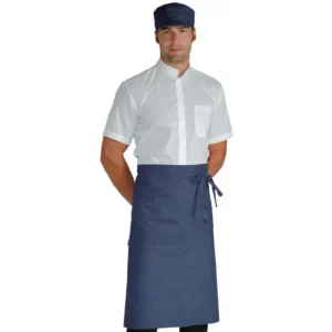 Delantal de cintura Isacco Dakar 085177, color Jeans, vista frontal con modelo