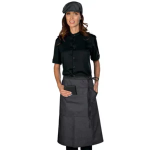 Delantal de cintura Isacco Eldorado 085341, color Black jeans, vista frontal con modelo