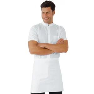 Delantal de cintura Isacco 086000, color Blanco, vista frontal con modelo