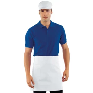 Delantal de cintura Isacco 086001, color Blanco, vista frontal con modelo