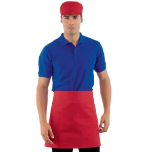 Delantal de cintura Isacco 086007, color Rojo, vista frontal con modelo