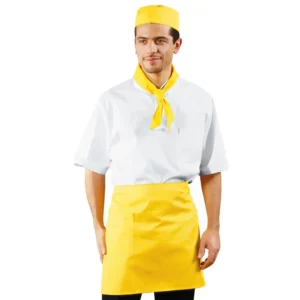 Delantal de cintura Isacco 086014, color Amarillo, vista frontal con modelo