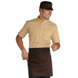 Delantal de cintura Isacco 086017, color Cacao, vista frontal con modelo