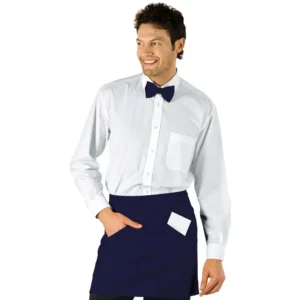 Delantal de cintura Isacco Orleans 086602, color Blu, vista frontal con modelo