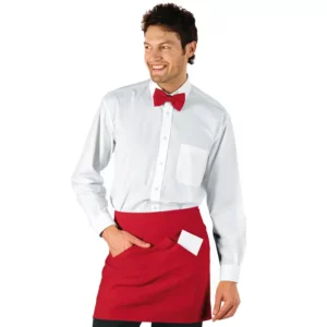 Delantal de cintura Isacco Orleans 086607, color Rojo, vista frontal con modelo