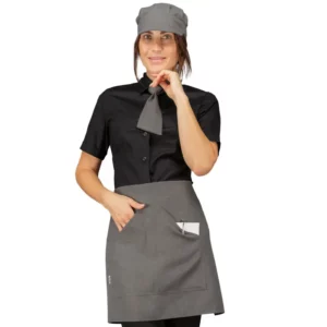 Delantal de cintura Isacco Orleans 086621, color Smoke, vista frontal con modelo
