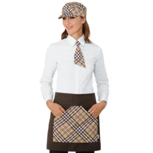 Delantal de cintura Isacco Orleans 086662, color Moro/Tartan 415, vista frontal con modelo