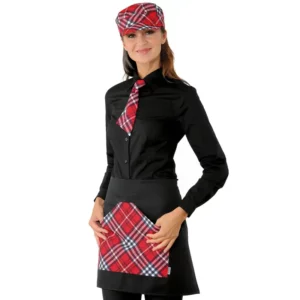 Delantal de cintura Isacco Orleans 086668, color Tartan 407, vista frontal con modelo