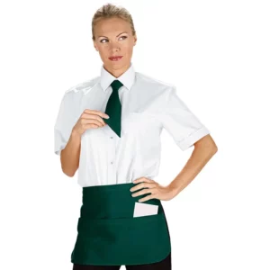 Delantal de cintura Isacco Pub 086704, color Verdone, vista frontal con modelo