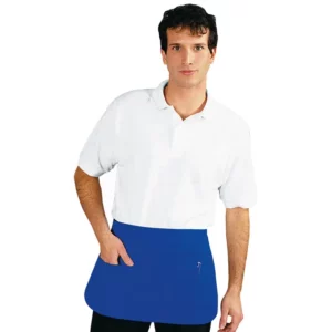 Delantal de cintura Isacco Pub 086706, color Blu cina, vista frontal con modelo