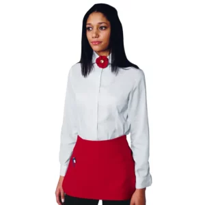 Delantal de cintura Isacco Pub 086707, color Rojo, vista frontal con modelo