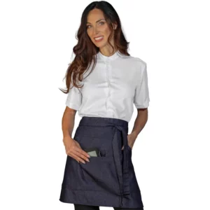 Delantal de cintura Isacco Rouen Stone 086882, color Denim, vista frontal con modelo