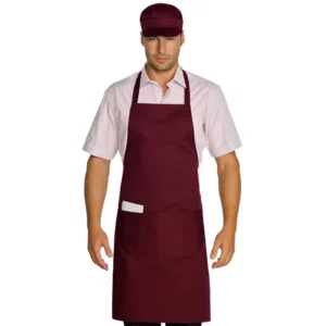 Delantal con peto Isacco 087003, Burdeos, vista con modelo