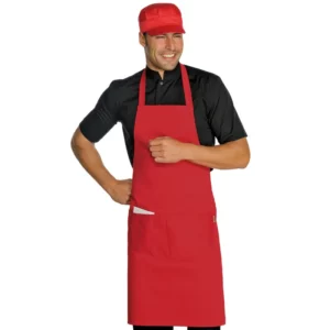 Delantal con peto Isacco 087007, Rojo, vista con modelo