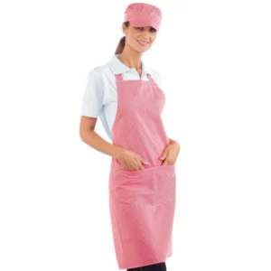 Delantal con peto Isacco 087011, Raya rojo, vista con modelo
