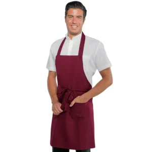 Delantal con peto Isacco Rodi 087403, Burdeos, vista con modelo
