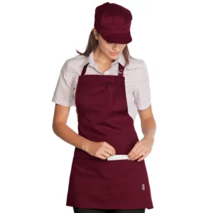 Delantal Isacco Piccadilly 087503, Burdeos, vista con modelo