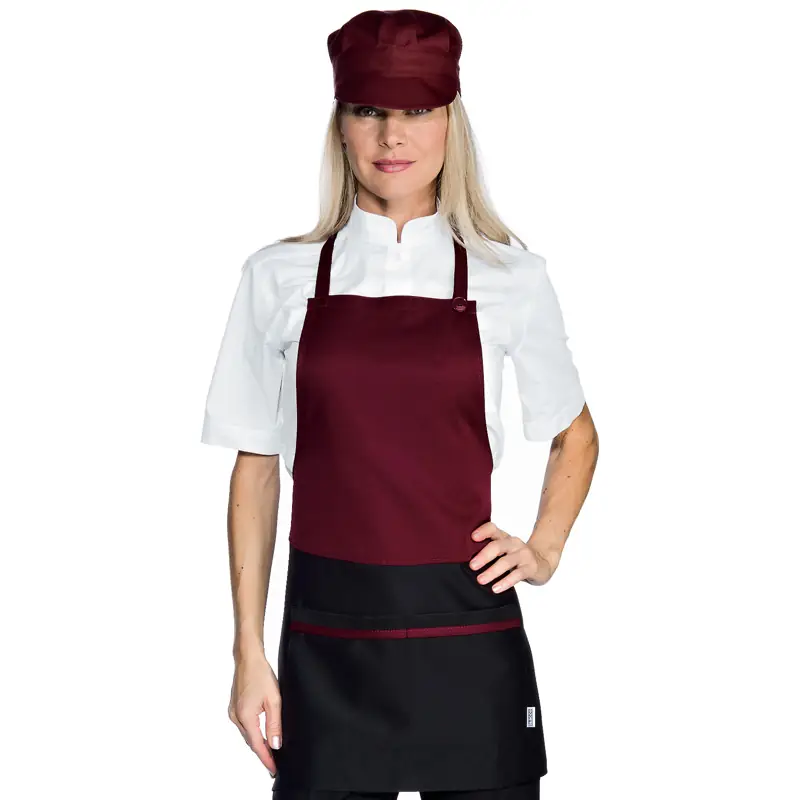 Delantal con peto Isacco Brooklyn 087603 1 Delantal con peto Isacco Brooklyn 087603, Burdeos/Negro, vista con modelo
