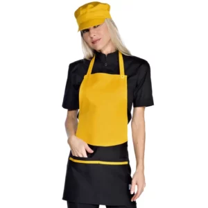 Delantal con peto Isacco Brooklyn 087614, Sole/Negro, vista con modelo