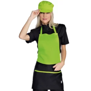 Delantal con peto Isacco Brooklyn 087626, Mela/Negro, vista con modelo