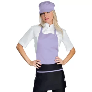 Delantal con peto Isacco Brooklyn 087627, Lilla/Negro, vista con modelo