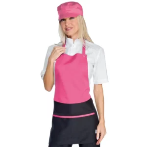 Delantal con peto Isacco Brooklyn 087686, Fucsia/Negro, vista con modelo