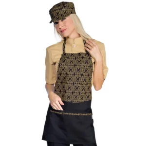 Delantal con peto Isacco Brooklyn 087692, Maori 92, vista con modelo