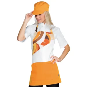 Delantal con peto Isacco Lollipop 087713, Malindi albicocca, vista con modelo