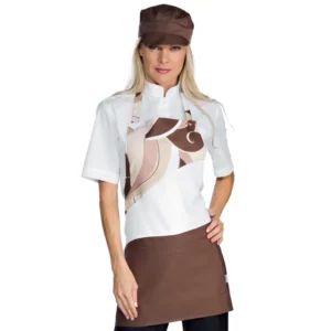 Delantal con peto Isacco Lollipop 087717, Malindi cacao, vista con modelo