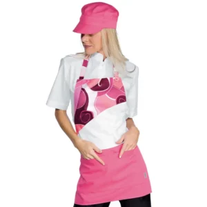 Delantal con peto Isacco Lollipop 087760, Malindi fucsia, vista con modelo