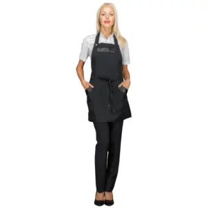 Delantal con peto Isacco Oregon Short 088401S, Negro, segunda vista frontal con modelo