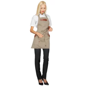 Delantal con peto Isacco Oregon Short 088416S, Natural, segunda vista frontal con modelo
