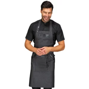 Delantal con peto Isacco Oregon 088441, Black jeans, vista frontal con modelo