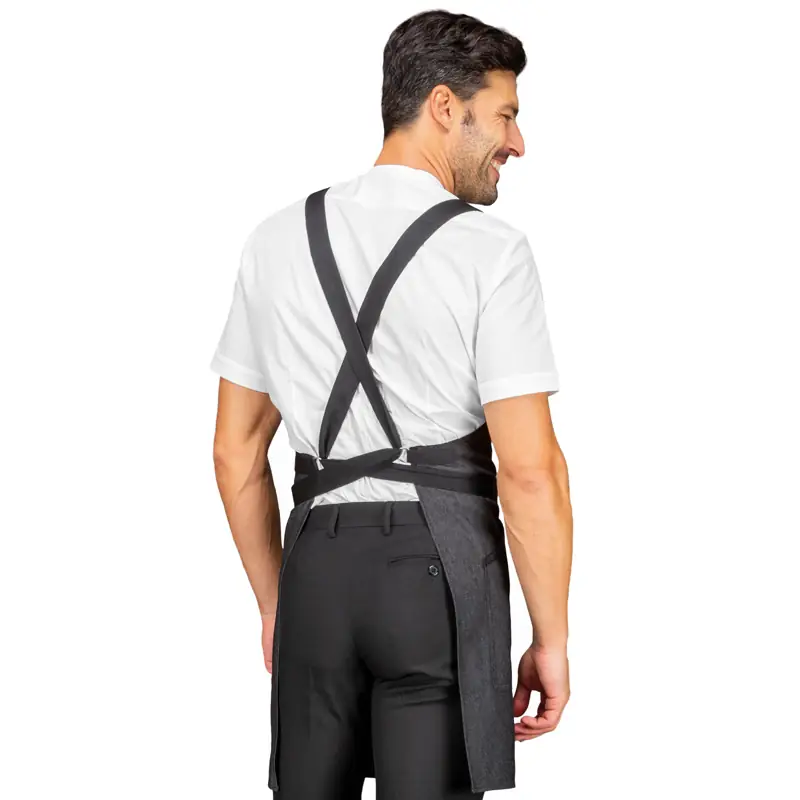 Delantal con peto Isacco Oxford 088541 2 Delantal con peto Isacco Oxford 088541, Black jeans, vista trasera con modelo