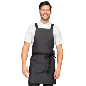 Delantal con peto Isacco Oxford 088541, Black jeans, vista frontal con modelo
