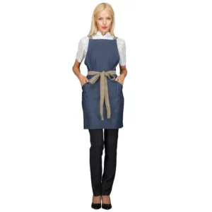 Delantal con peto Isacco Oxford 088577, Jeans, segunda vista frontal con modelo