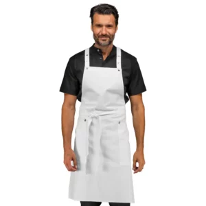 Delantal con peto Isacco Watson 088700, Blanco, vista frontal con modelo