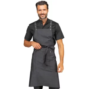 Delantal con peto Isacco Watson 088741, Black jeans, vista frontal con modelo